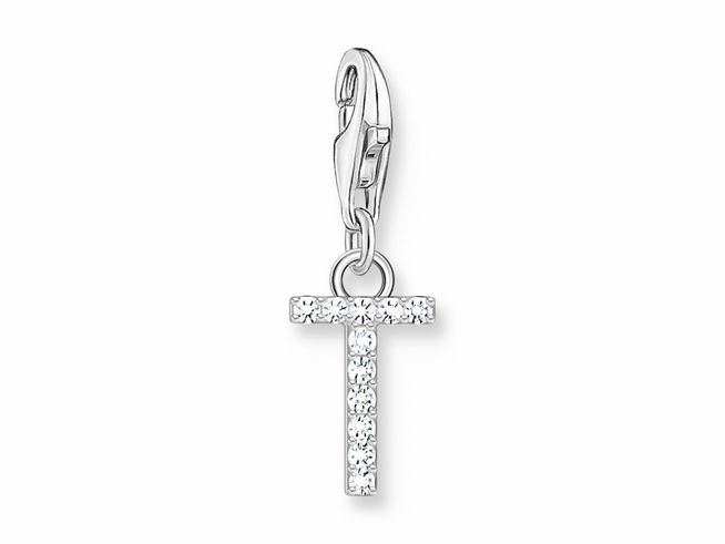 Funkelnder Buchstabe T Anhänger aus Silber mit Zirkonia in Weiß, gefertigt von Thomas Sabo, ideal als Charm für persönliche Schmuckstücke.