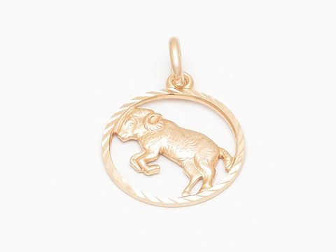Widder Sternzeichen Anhänger aus rosé vergoldetem Sterling Silber, diamantiert, mit detailverliebter Widder-Darstellung in einem kreisförmigen Rahmen, von Juwelier Harnisch.