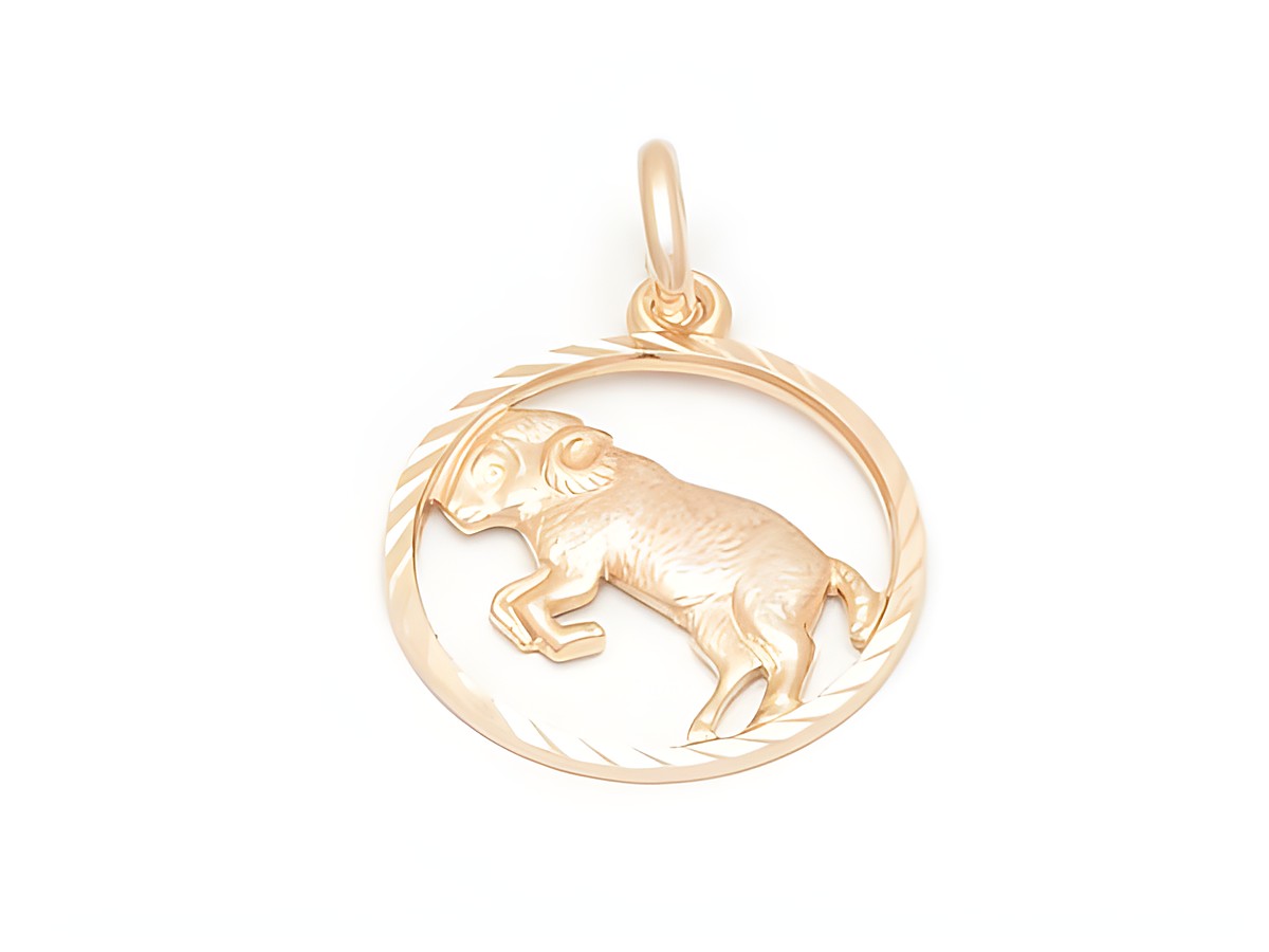 Widder Sternzeichen Anhänger aus rosé vergoldetem Sterling Silber, diamantiert, mit detailverliebter Widder-Darstellung in einem kreisförmigen Rahmen, von Juwelier Harnisch.