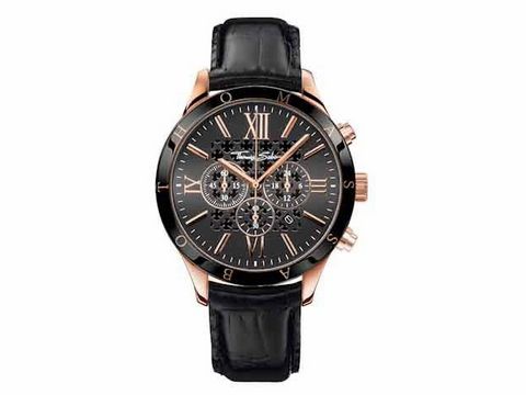 Runde Herrenuhr Thomas Sabo WA0186-213-203 mit schwarzem Zifferblatt, roségoldenen Akzenten und schwarzem Lederarmband, Quarzwerk und Chrono-Funktion.