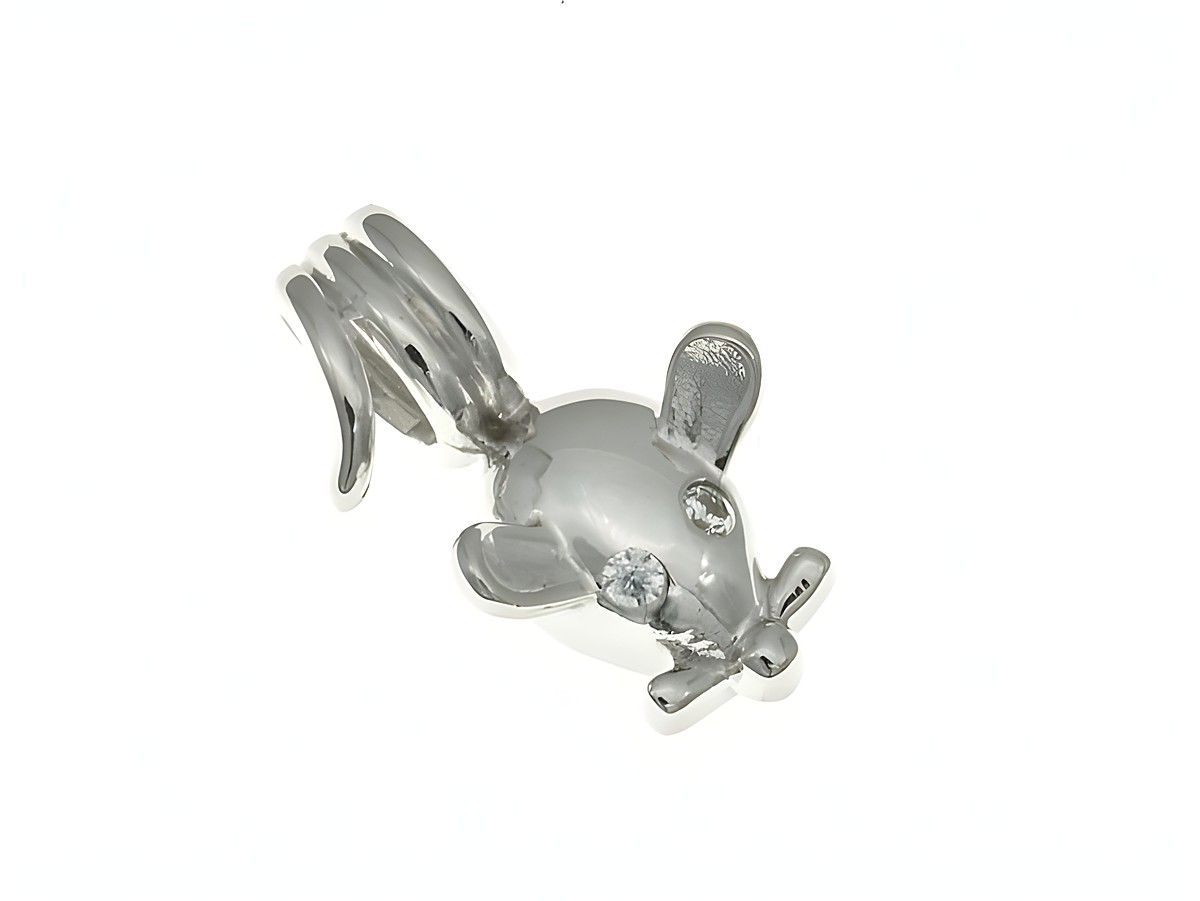 Maus Anhänger aus rhodiniertem Sterling Silber mit Zirkonia, ideal für Kinder, von Juwelier Harnisch, verspieltes Design in glänzender Ausführung.