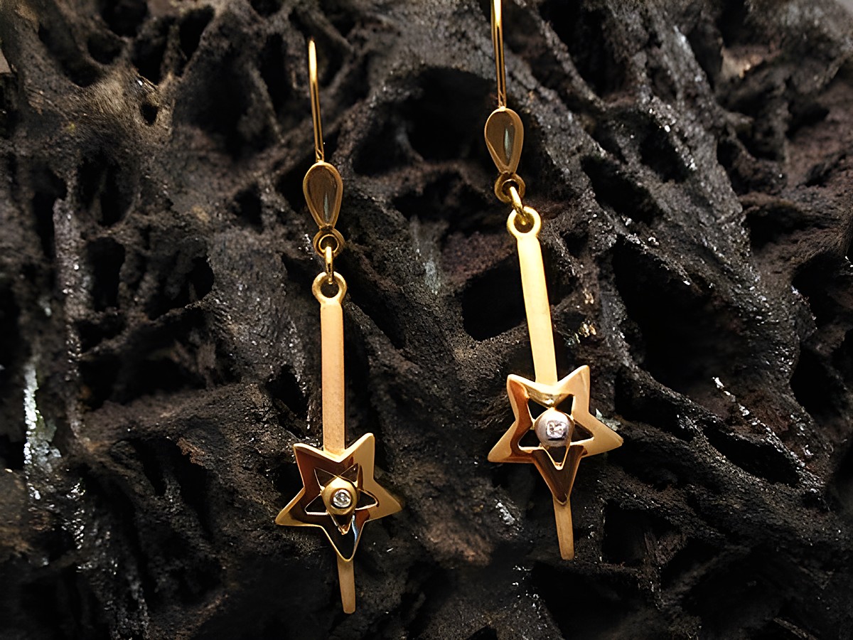 Weibliche Ohrhänger aus echtem Gold, hergestellt von Juwelier Harnisch, schlichte Ausführung ohne Stein, elegantes Design mit einem dekorativen Stern.