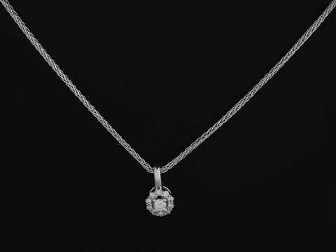 Weißgold Kette mit Anhänger - Fuchsschwanz - strahlend - 11 Brillanten 0,10 ct. W/Si - 45 cm, Hersteller Juwelier Harnisch, eleganter Anhänger mit Kette.