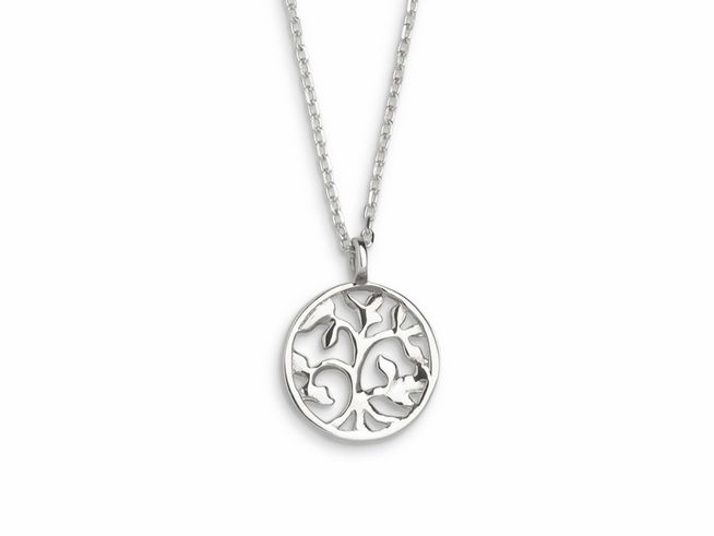 Xenox Weißgold Kette XG4411/45 mit einem Anhänger in Form des Lebensbaums, 375 Weißgold, 45 cm lange Karreekette, stilvolles und zeitloses Schmuckstück von Xenox.