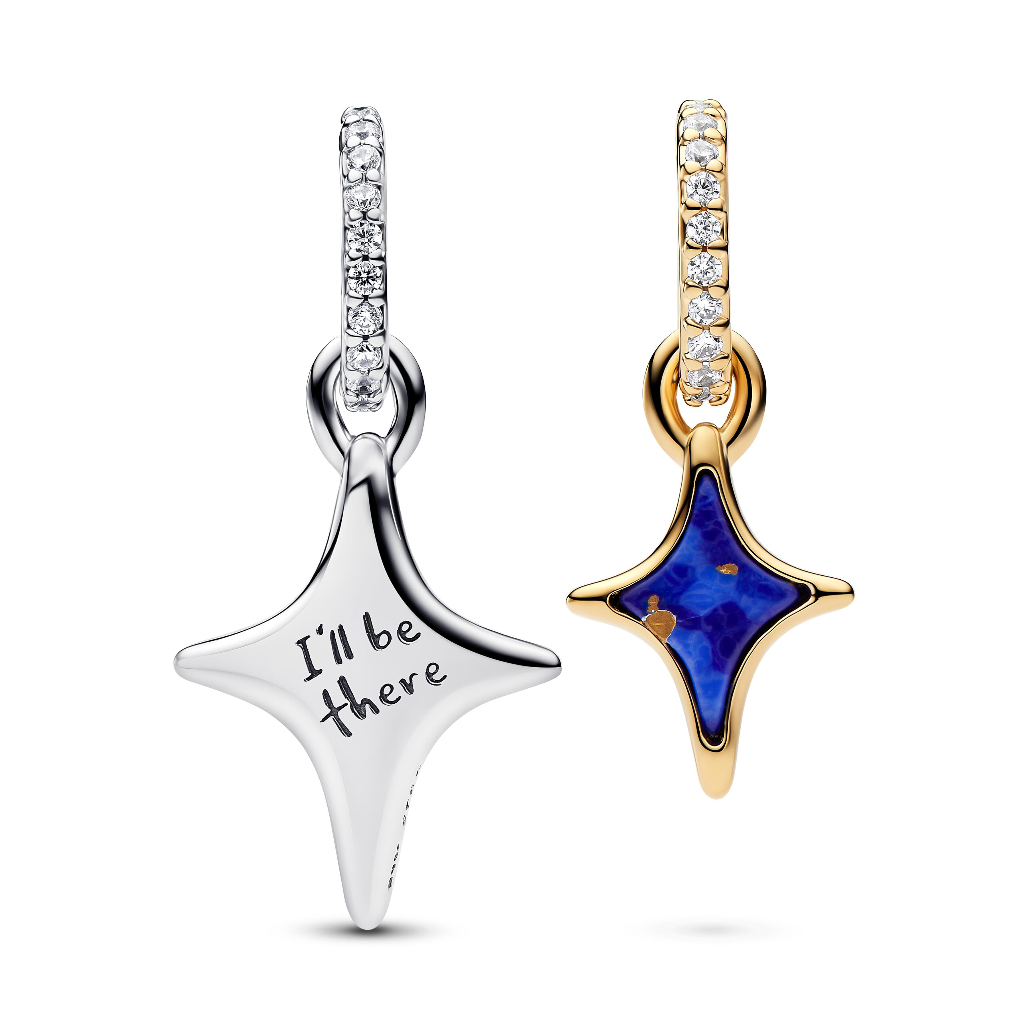 Pandora Moments - Doppel-Hänge-Charm Sterne - Sterling Silber bicolor – Ansicht 2