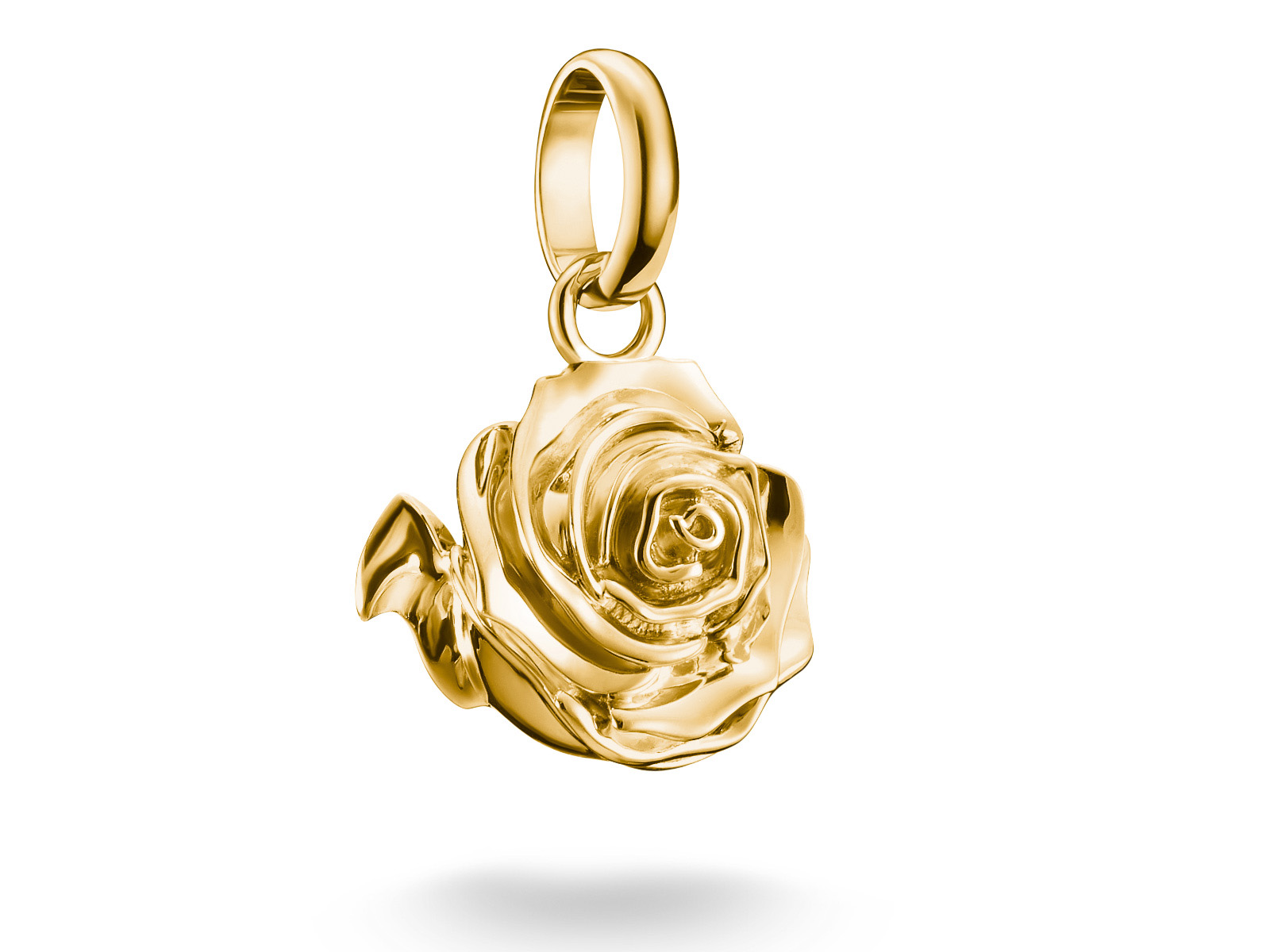 Charm von Thomas Sabo in Form einer Rosenblüte aus Silber und Gelbgold Vergoldung, mit einer Öse zum Befestigen, aus der Charm Club CONNECT Kollektion.