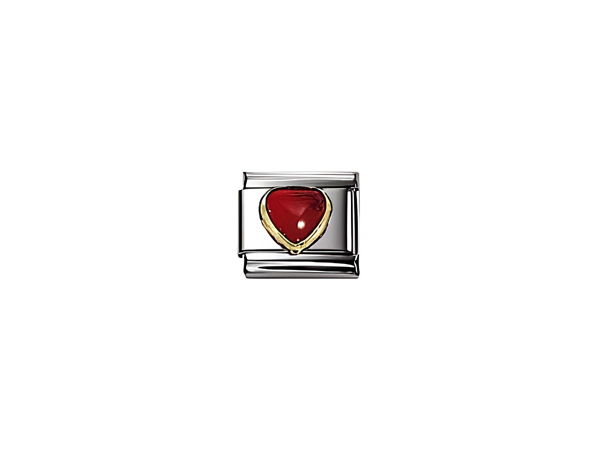 Ein silberner Schmuckstein mit einem roten Herz aus Achat, umgeben von einem goldenen Rand, von der Marke Nomination, Modell Classic STEINE HERZ ACHAT ROT 030501 04.