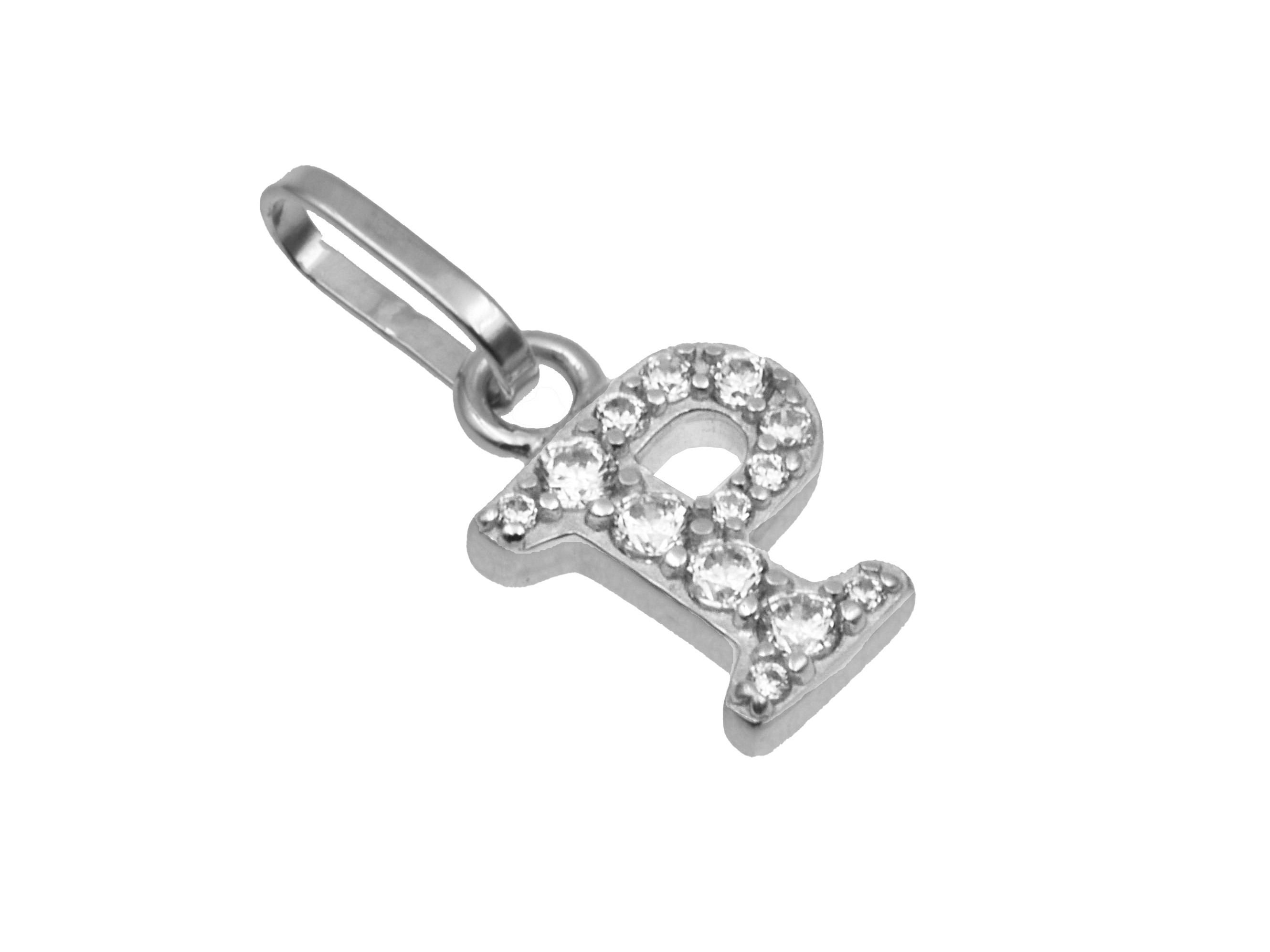 Buchstaben Anhänger - Buchstabe P - Sterling Silber rhod. - Zirkonia Buchstaben Anhänger P aus rhodiniertem Sterling Silber, verziert mit Zirkonia, Hersteller Juwelier Harnisch, glänzendes Design, ideal als persönliches Schmuckstück.