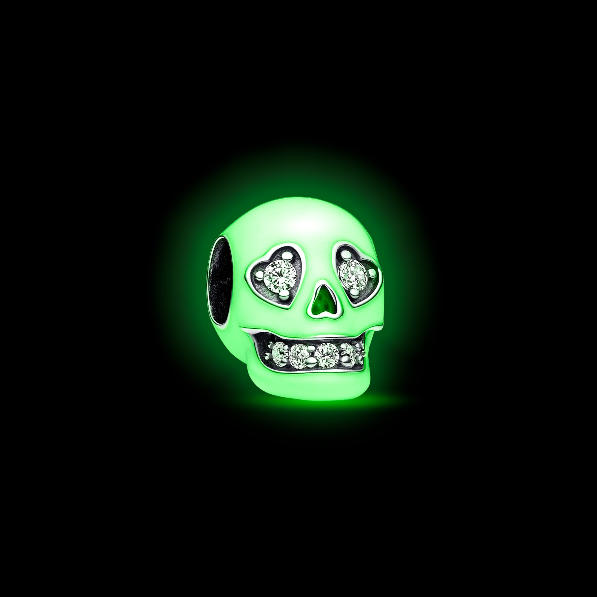 Pandora Totenkopf - im Dunkeln leuchtend - Sterling Silber - Zirkonia + Emaille – Ansicht 5