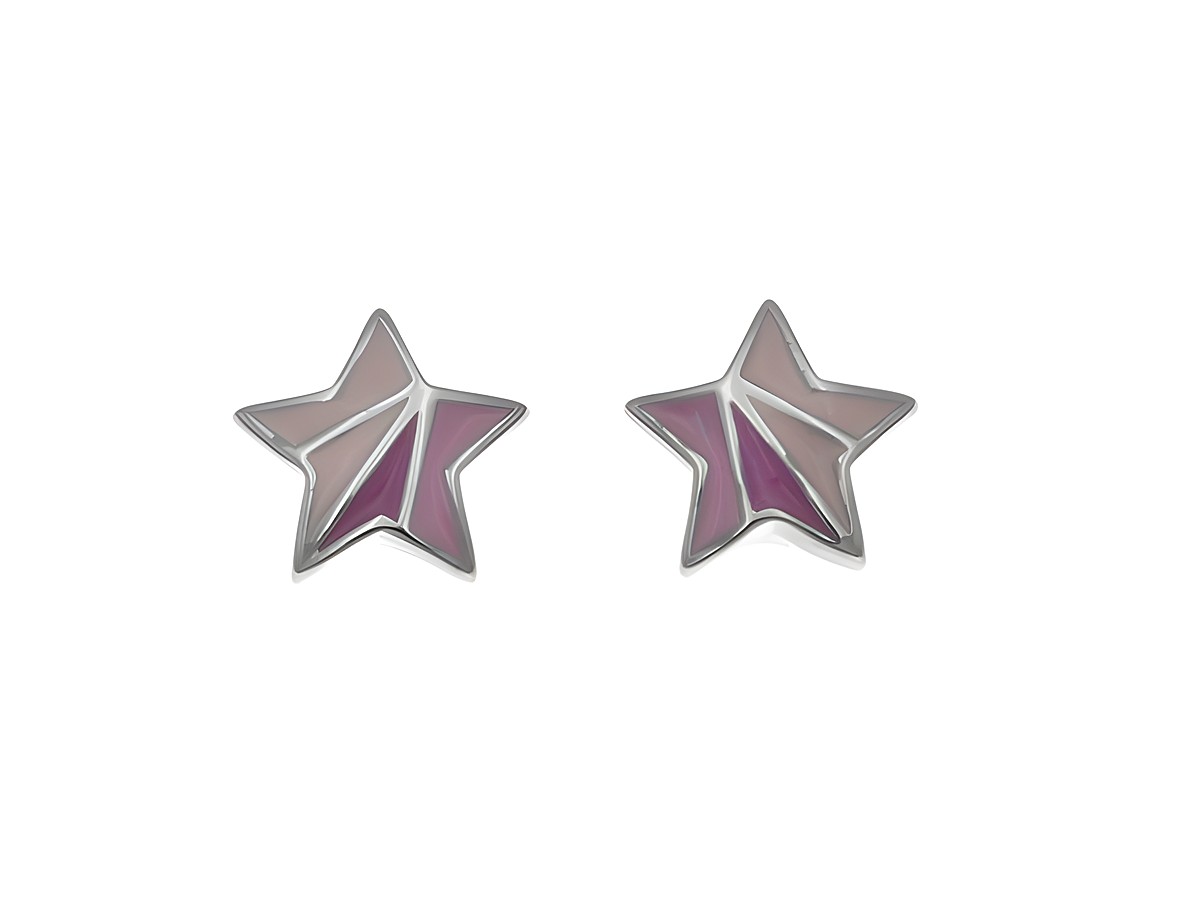 Ohrstecker aus Sterling Silber in Sternform, poliert und rhodiniert, mit Lack in Hellrosa, Rosa und Beere, ideal für Kinder, Hersteller Juwelier Harnisch.