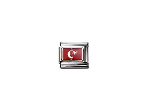 Emaillierte Classic Flagge der Türkei von Nomination in Rot mit Halbmond und Stern, verziert mit einem silberfarbenen Rahmen, ideal für das individuelle Armband.