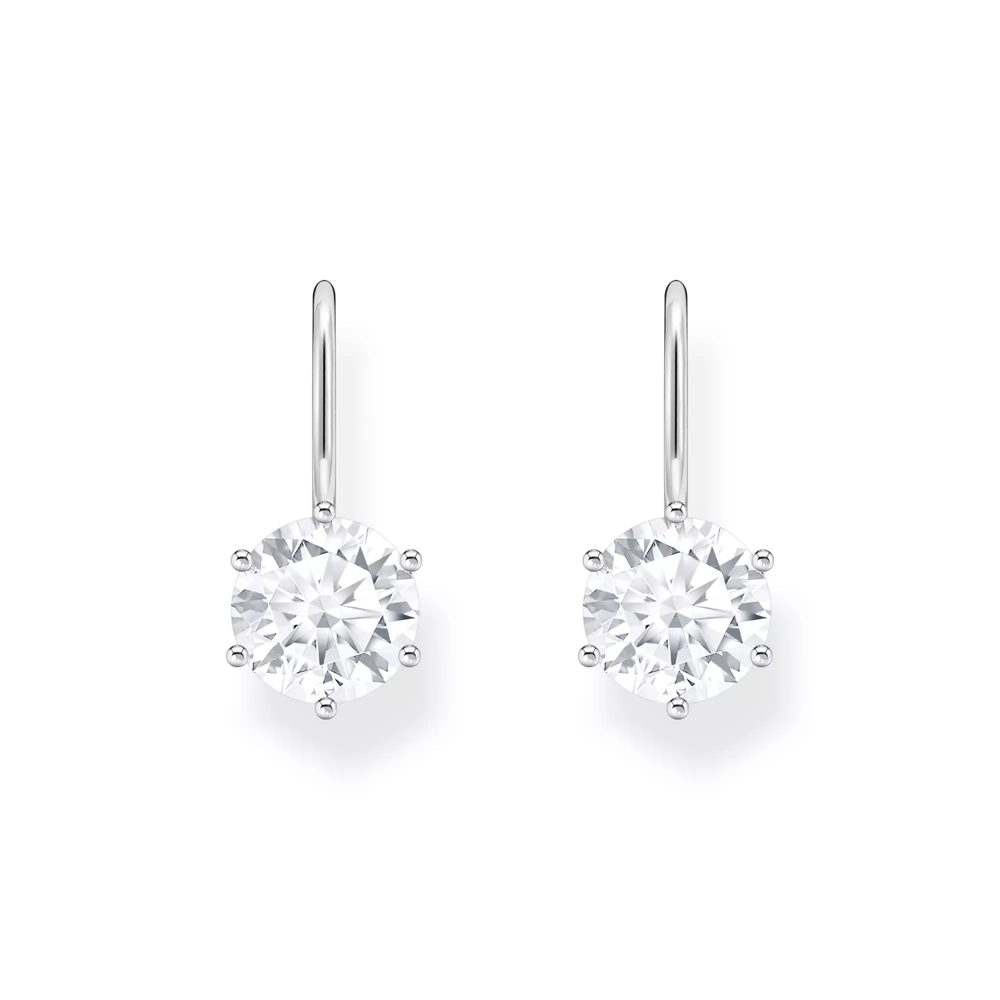 Thomas Sabo Essentials Ohrringe - Ohrhänger mit großem Zirkoniastein - Silber & Zirkonia - Weiß – Ansicht 2