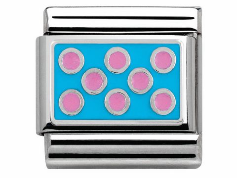 Nomination SilverShine 330206 08 Classic aus Edelstahl zeigt eine elegante Schmuckélément mit einer blauen Emaille-Oberfläche und sieben rosa Kügelchen verziert, ideal für kreative Armbänder.