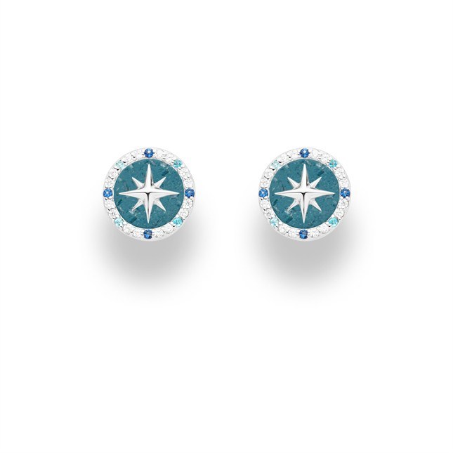 DUR Ohrring Kompassrose 2.0 - Sterling Silber rhodiniert - blauer Steinsand + Zirkonia – Ansicht 2