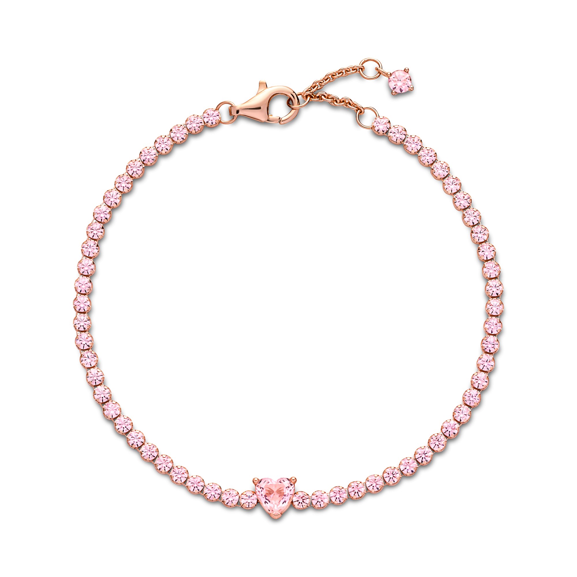 Pandora Armband - Glitzerndes Herz-Tennisarmband - Roségold Vergoldung - Kristall - Pink – Ansicht 2