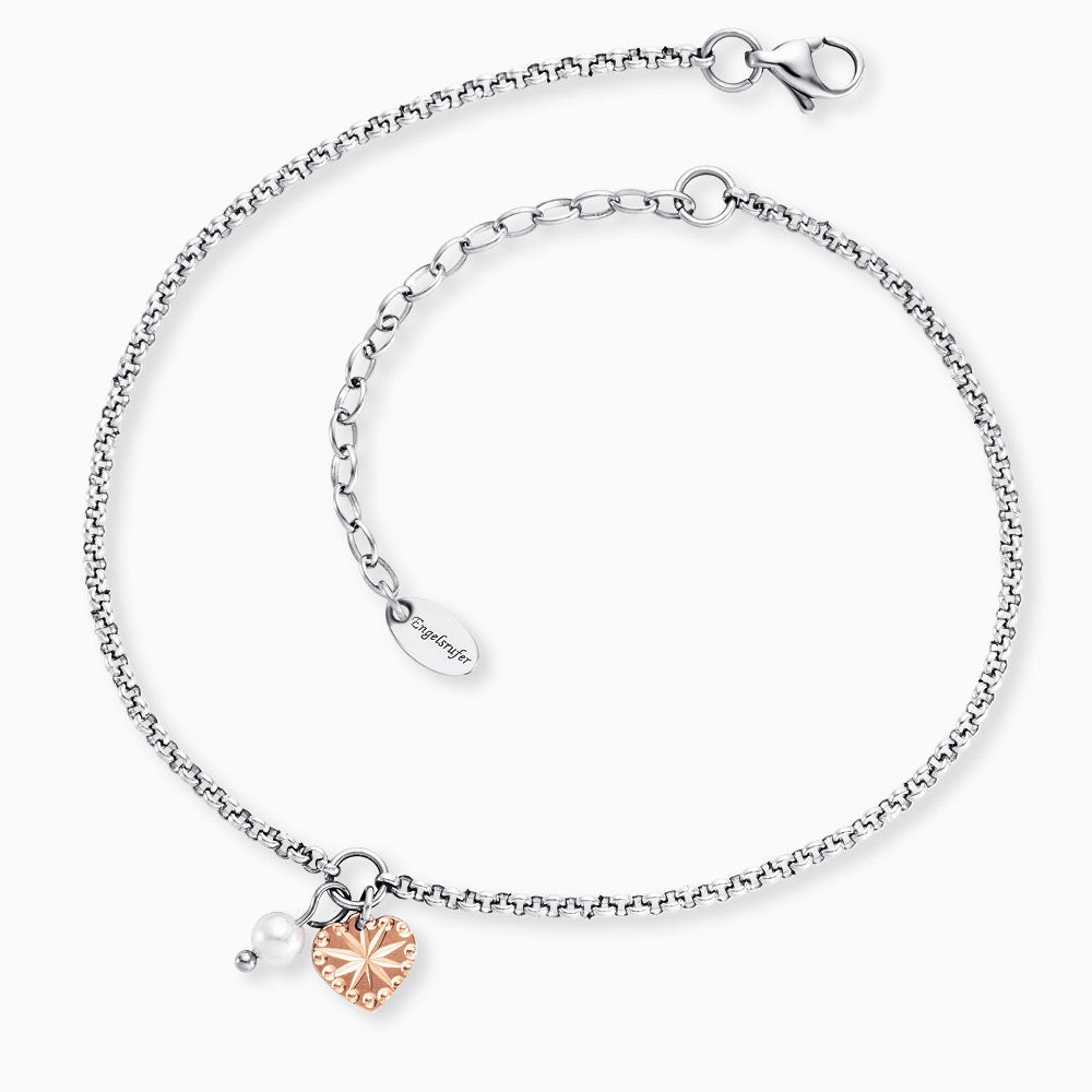 Engelsrufer FUßKETTE Fußkettchen Herz mit Perle Bicolor - Edelstahl & Zuchtperle Weiß 22 cm – Ansicht 2