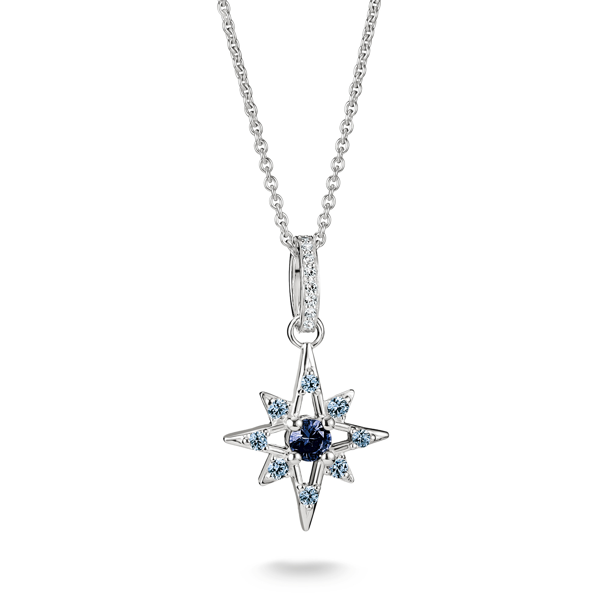 925 Sterling Silber Kette mit einem Stern-Anhänger, besetzt mit Zirkonia und einem blauen Nanokristall, Länge 50 cm, von Thomas Sabo, ideal für besondere Anlässe.