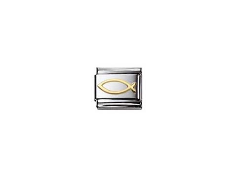 Design des NOMINATION Classic RELIGION Christlicher Fisch 03010508, gefertigt aus hochwertigem Gold und Edelstahl, zeigt ein stilisiertes Fischsymbol auf einem eleganten Hintergrund.