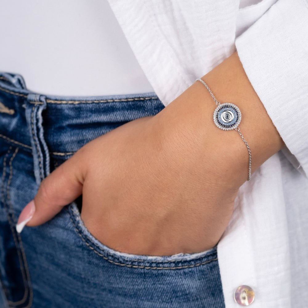 Engelsrufer LUCKY EYE Armband mit Emaille & Zirkonia Multicolor - Silber rhodiniert Blau 17 cm – Ansicht 3