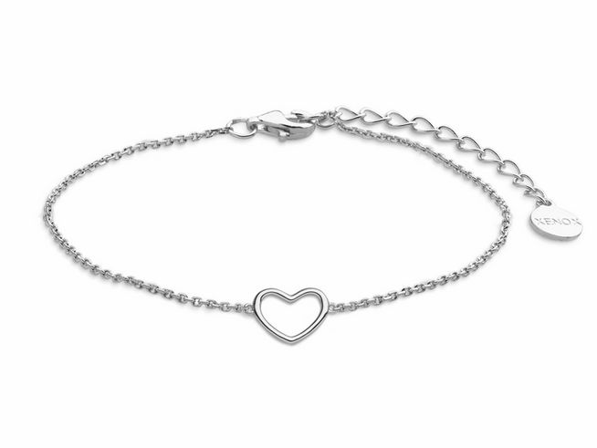 Xenox Sterling Silber Armband XS1757 mit einer Ankerkette und einem Herz als Anhänger, Länge verstellbar von 15 bis 18,5 cm, elegantes Design für romantische Anlässe.