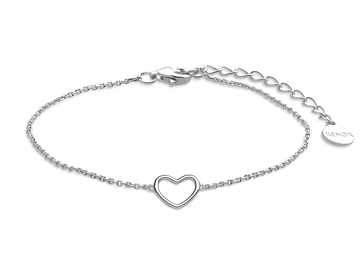 Xenox Sterling Silber Armband XS1757 mit einer Ankerkette und einem Herz als Anhänger, Länge verstellbar von 15 bis 18,5 cm, elegantes Design für romantische Anlässe.