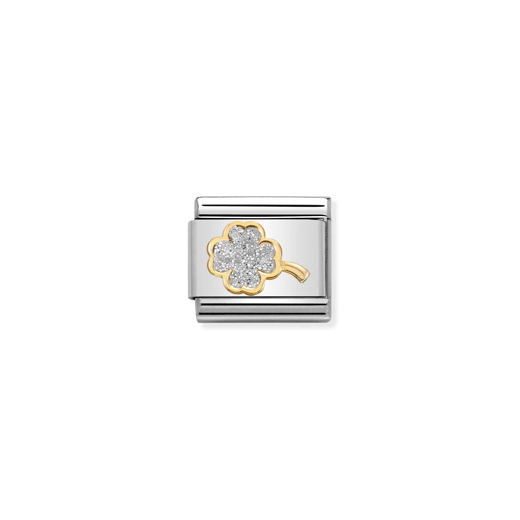 Nomination Composable Classic Charm Kleeblatt Glitter - Edelstahl, Gelbgold, Emaille