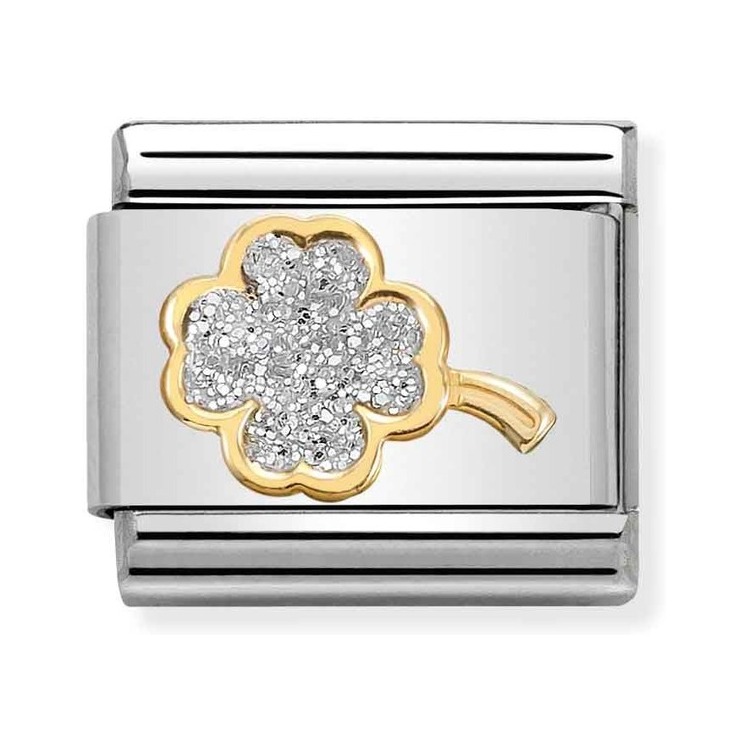 Nomination Composable Classic Charm Kleeblatt Glitter - Edelstahl, Gelbgold, Emaille
