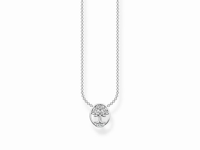 Elegante THOMAS SABO Kette aus Silber mit einem Anhänger in Form eines Lebensbaums, verziert mit Zirkonia, ideal für stilvolle Anlässe.