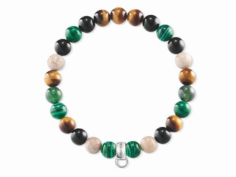 Charm-Armband von Thomas Sabo in mehrfarbigen Edelsteinen mit einem silbernen Verschluss, Länge 15,5 cm, passend bis 16 cm, geeignet für einen eleganten Look.