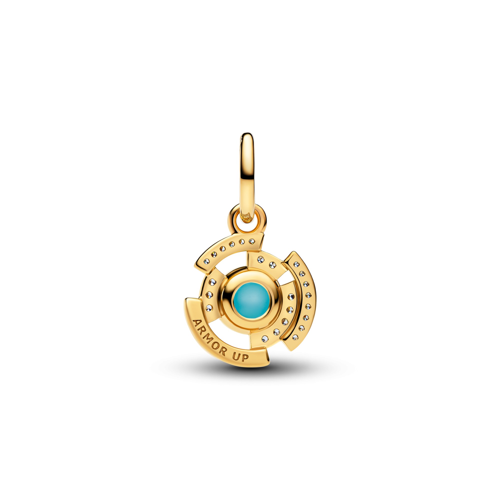 Pandora Marvel Iron Man Arc Reaktor Charm - Gelbgold Vergoldung - Emaille Zirkonia Grün – Ansicht 3
