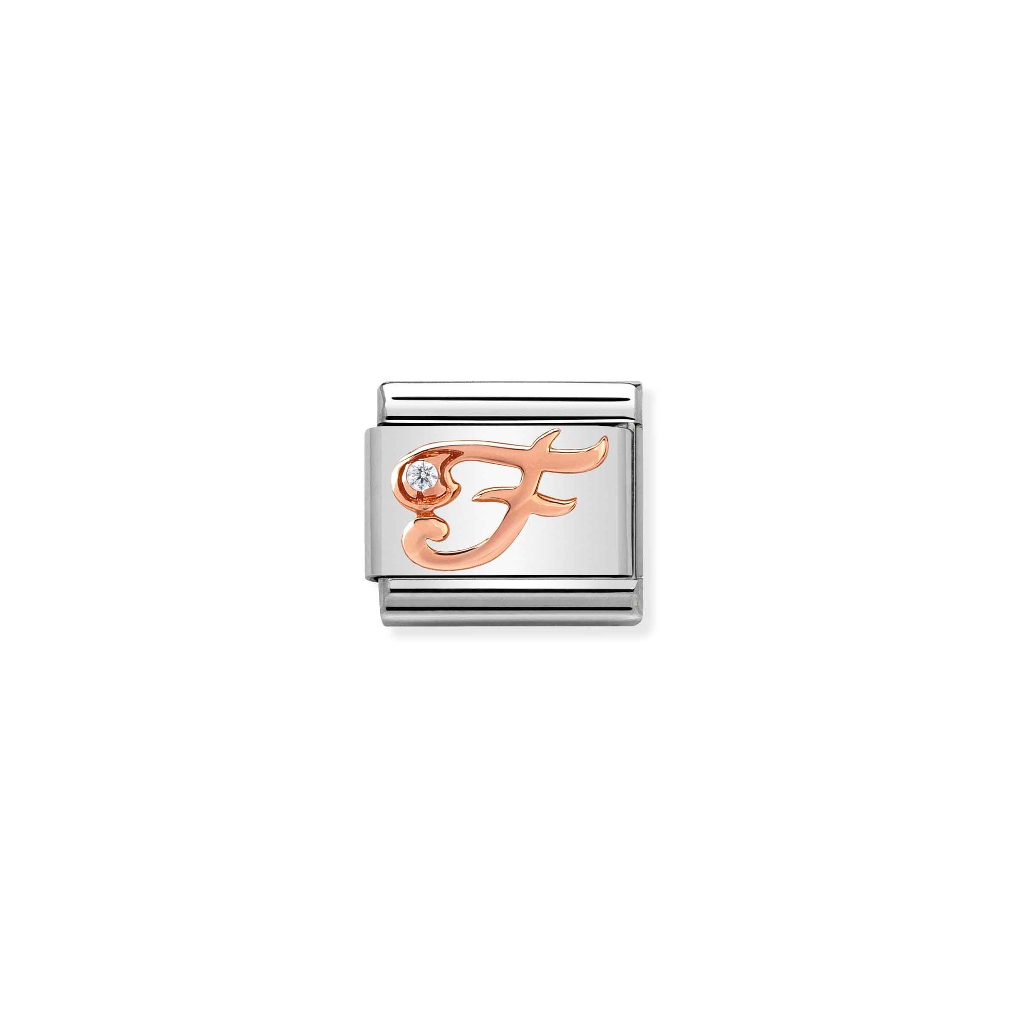 Nomination Composable Classic Charm Buchstabe F - Edelstahl, Gold 375 Roségold, Zirkonia