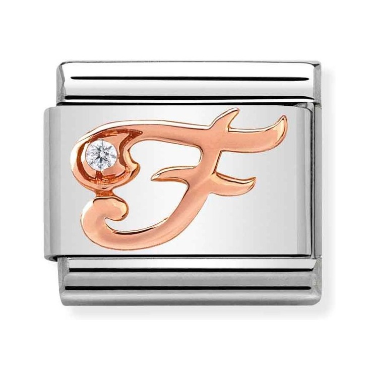 Nomination Composable Classic Charm Buchstabe F - Edelstahl, Gold 375 Roségold, Zirkonia