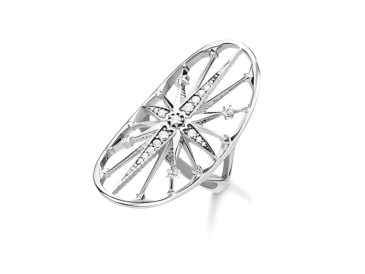 Eleganter Thomas Sabo Ring Gr. 48 TR2222-643-14-48 aus Silber mit funkelnden Zirkonia und einem raffinerten Sternenmotiv in ovaler Form. Ideal für stilvolle Akzente.