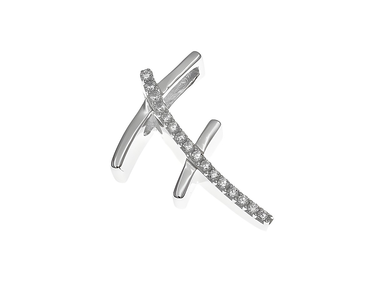 Anhänger aus poliertem Sterling Silber in Form des Buchstabens F, verziert mit Zirkonia, Hersteller Juwelier Harnisch, elegantes und modernes Design.