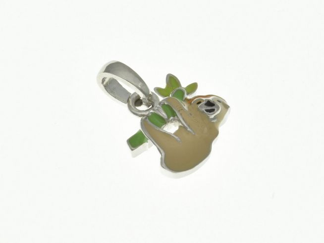 Faultier Anhänger aus rhodiniertem Sterling Silber mit bunten Emaille-Details, ideal für Kinder, von Hersteller Juwelier Harnisch, verspielt und niedlich gestaltet.