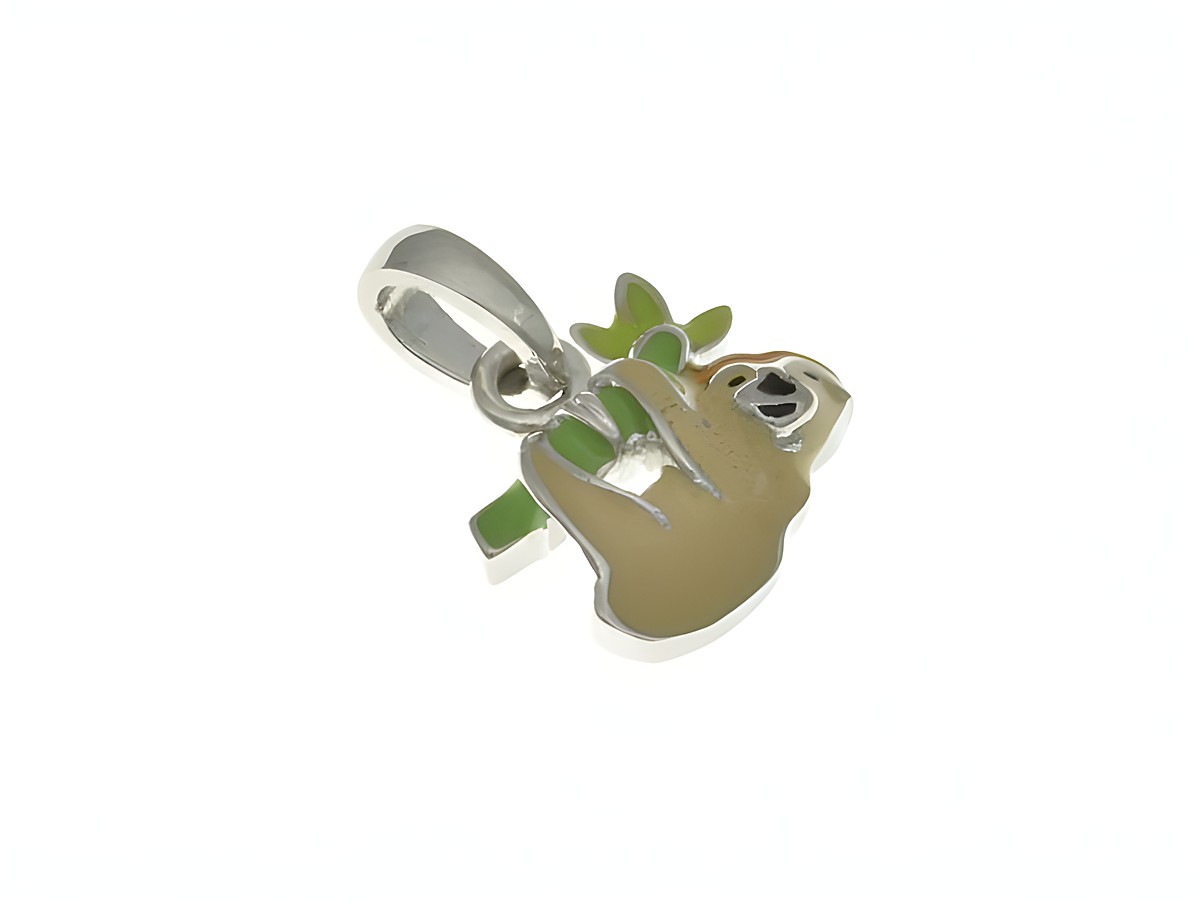 Faultier Anhänger aus rhodiniertem Sterling Silber mit bunten Emaille-Details, ideal für Kinder, von Hersteller Juwelier Harnisch, verspielt und niedlich gestaltet.