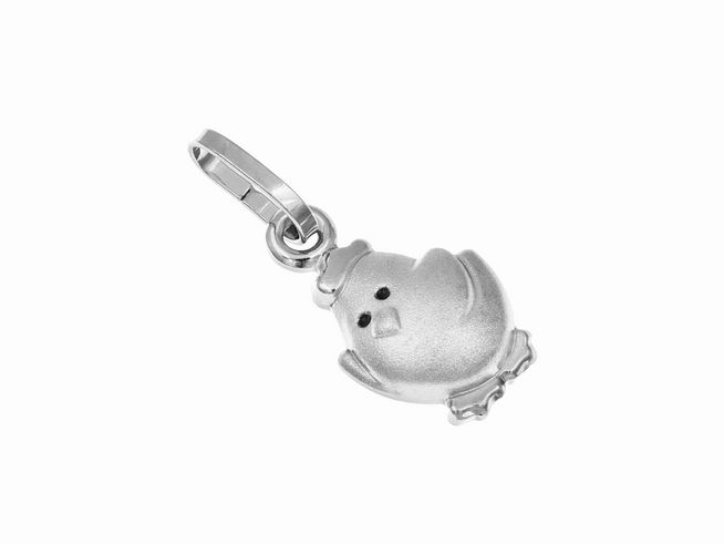 Süßer Anhänger in Form eines Kükens aus mattiertem Sterling Silber, hergestellt von Juwelier Harnisch, ideal für Kinder.