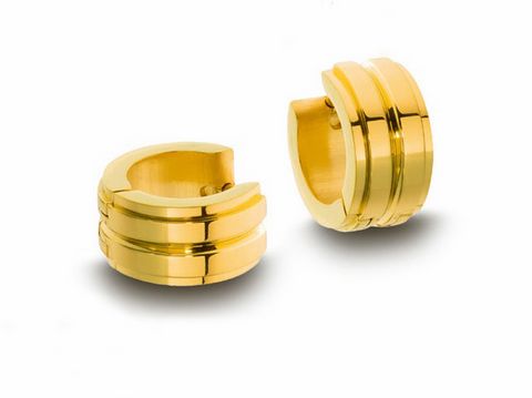 Edelstahl Creolen modisch in Goldfarben mit einem Durchmesser von 1,3 cm und einer Breite von 7 mm, Hersteller Juwelier Harnisch, elegantes Design für jeden Anlass.