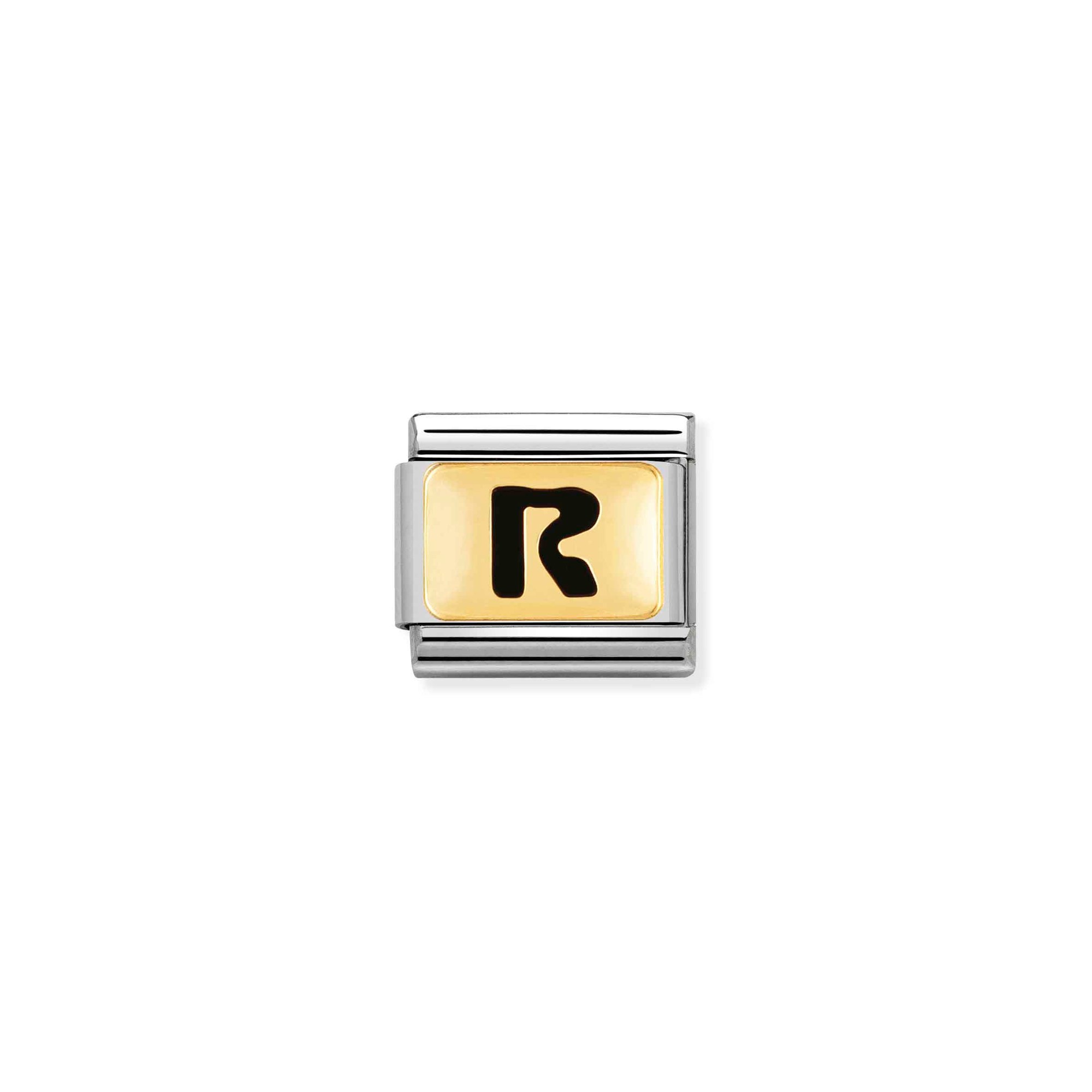 Nomination Composable Classic Charm Buchstabe R schwarz - Edelstahl, Gold 750 Gelbgold, Emaille