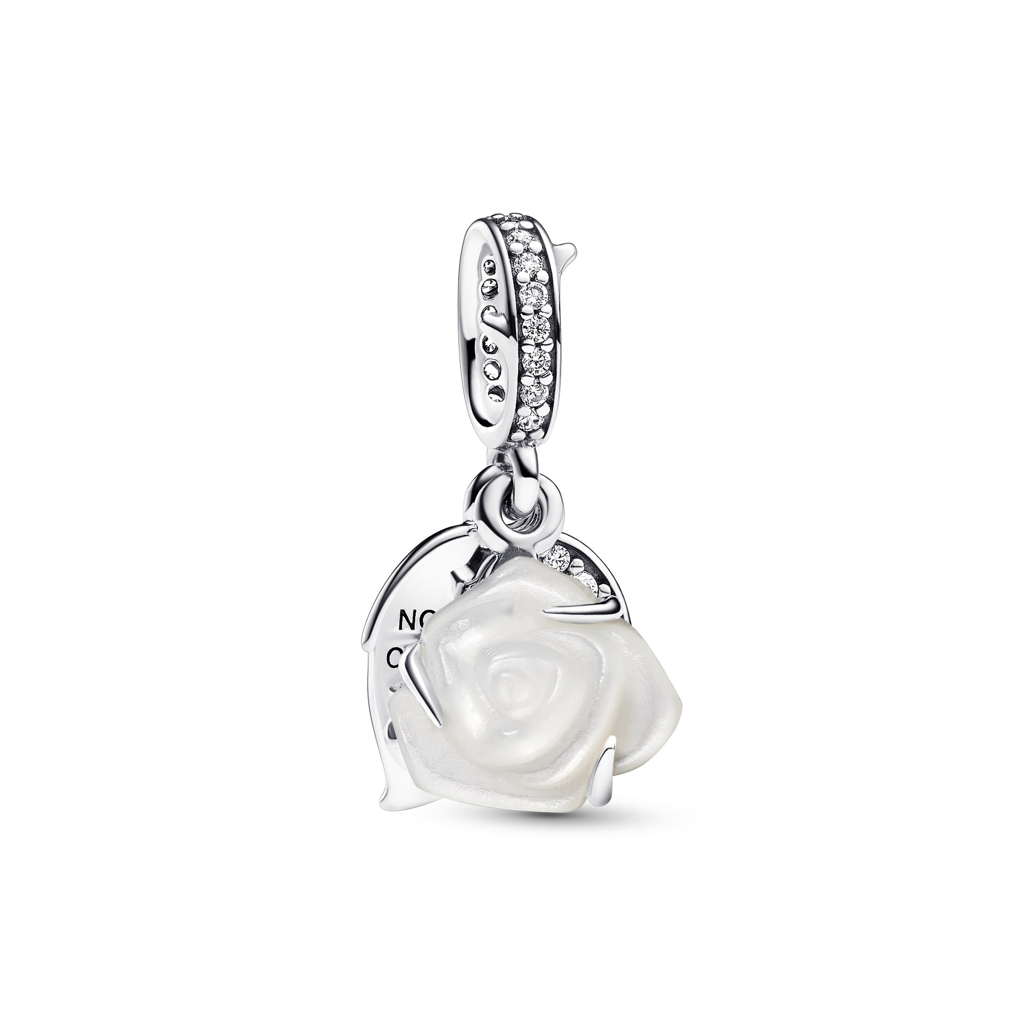 Pandora Weiße Blühende Rose - Doppelter Charm-Anhänger - Silber - Steinmix Weiß