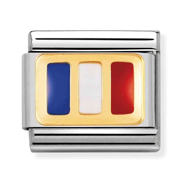 Nomination Composable Classic Charm Flagge Frankreich - Edelstahl, Gold 750 Gelbgold, Emaille