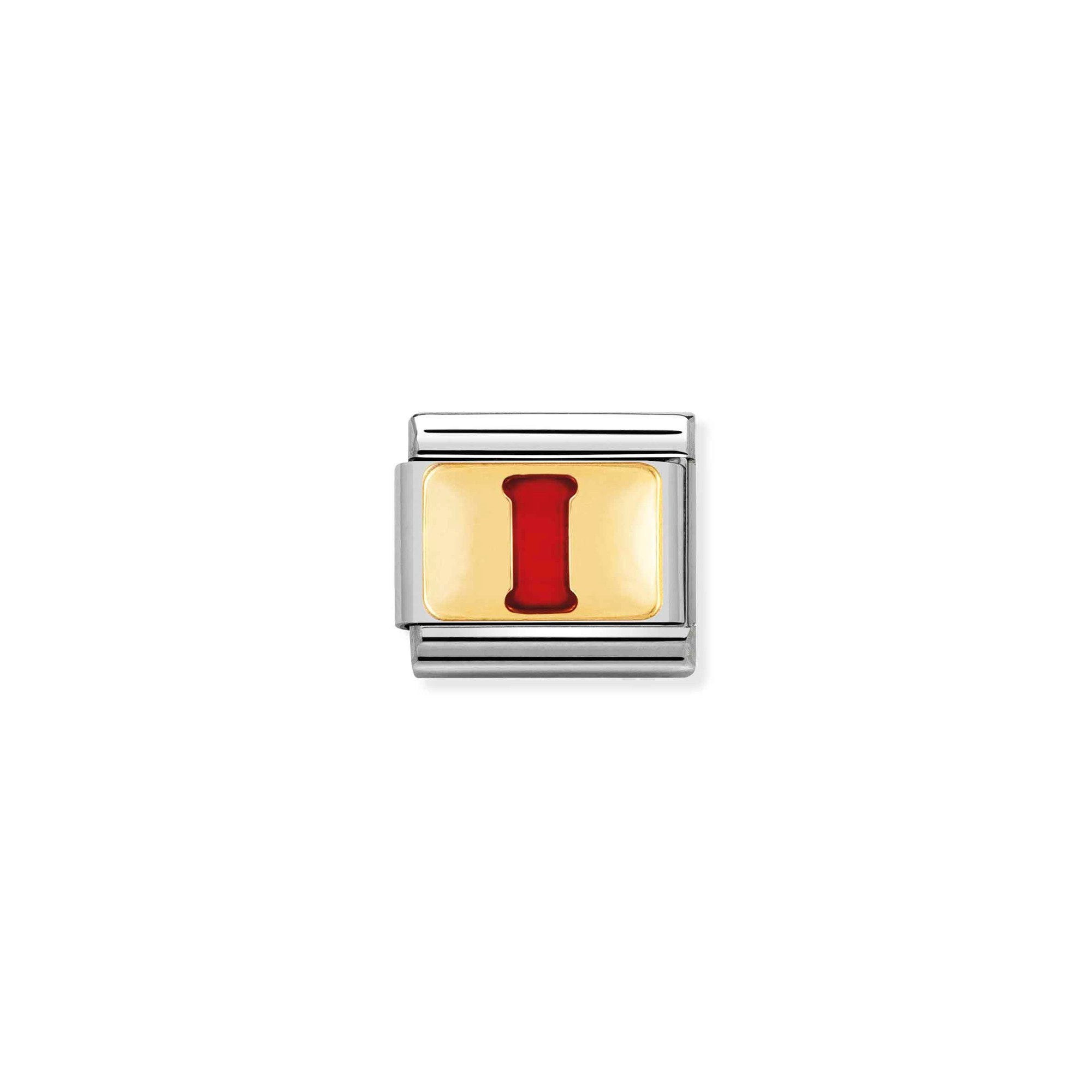 Nomination Composable Classic Charm Buchstabe I rot - Edelstahl, Gold 750 Gelbgold, Emaille