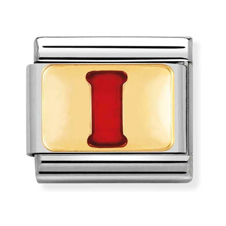 Nomination Composable Classic Charm Buchstabe I rot - Edelstahl, Gold 750 Gelbgold, Emaille