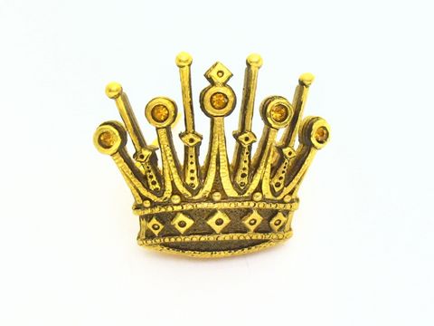 Brosche im Sexy City Look in Form einer Krone, verziert mit gelben und braunen Strasssteinen, Hersteller Juwelier Harnisch, ideale Ergänzung für stilvolle Outfits.