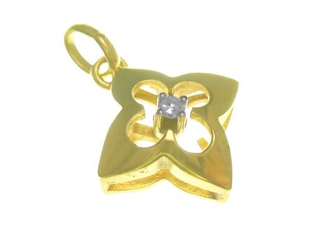 Gold Anhänger - Gold und Diamant 0,03 ct - poliert, Hersteller Juwelier Harnisch, ein filigranes Design mit einem funkelnden Diamanten in der Mitte.
