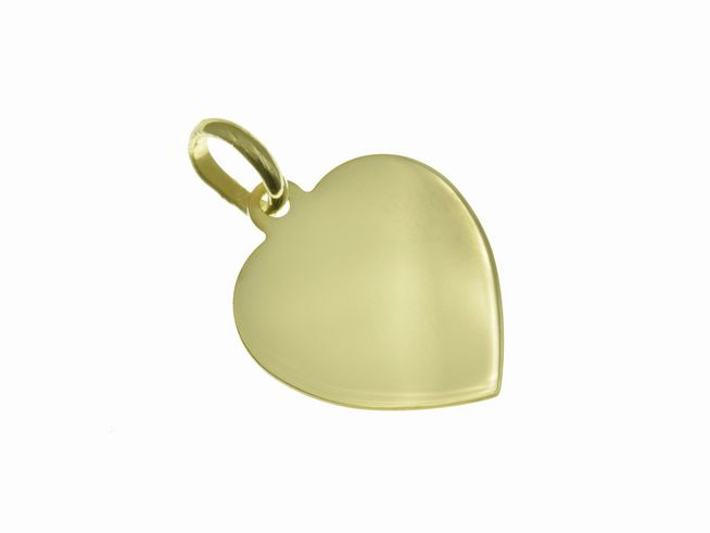 Gravurplatte Herz Anhänger aus 1,7 cm Sterling Silber, gelbgold vergoldet, schlichtes Design, ideal für persönliche Gravuren, Hersteller Juwelier Harnisch.