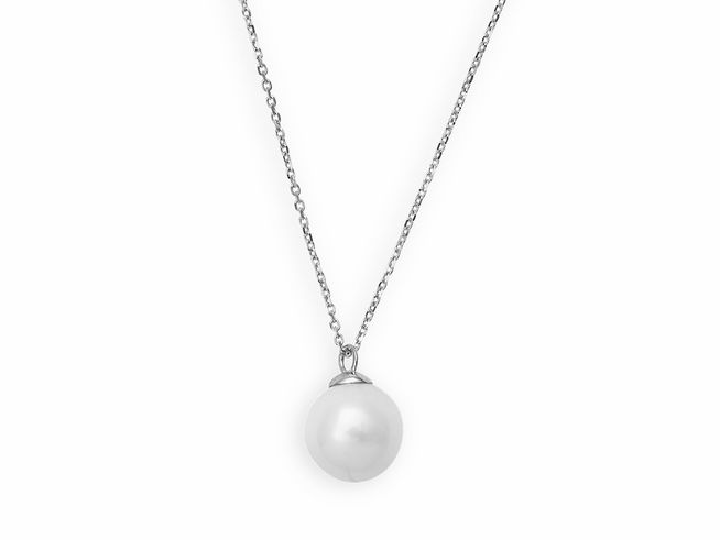 Xenox Weißgold Kette XG4301 mit 42 cm Länge und PEARL Anhänger, elegante Karreekette aus 375 Weißgold, zeitloses Design mit einer glänzenden Perle.