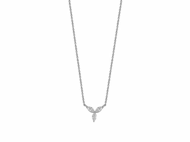 27001384-0 Elegante Xenox Sterling Silber Kette XS6070 mit FANCY CUT Karreekette, Länge von 40 bis 45 cm, zarter Anhänger in Form von zwei eleganten, geschliffenen Elementen.