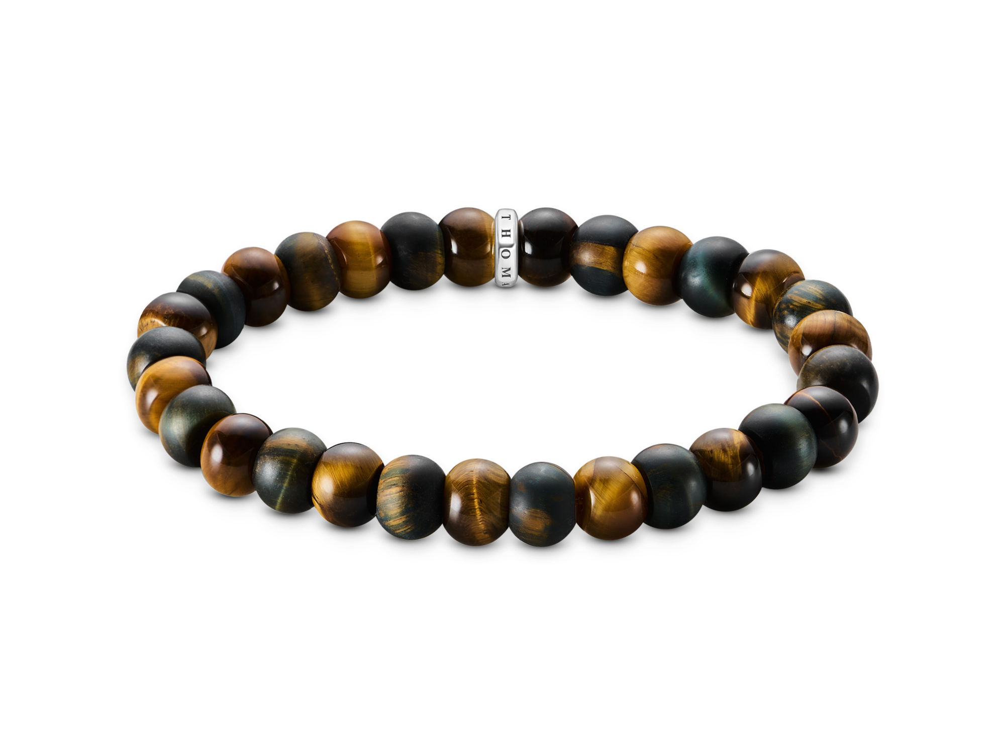 Bead Armband in Schwarz und Braun aus natürlichen Steinen, mit variierenden Oberflächen und einem Edelstahlverschluss, designed von Thomas Sabo, изделие от коллекции Rebel Basics, 17 cm lang.