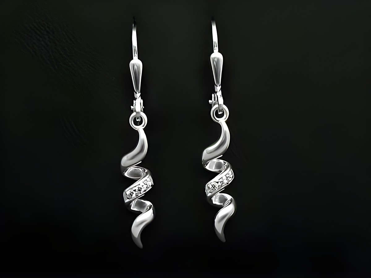Ohrhänger Wirbel aus 925 Sterling Silber mit Zirkonia-Steinen, Hersteller Juwelier Harnisch, elegant und geschwungenes Design, ideal für besondere Anlässe.